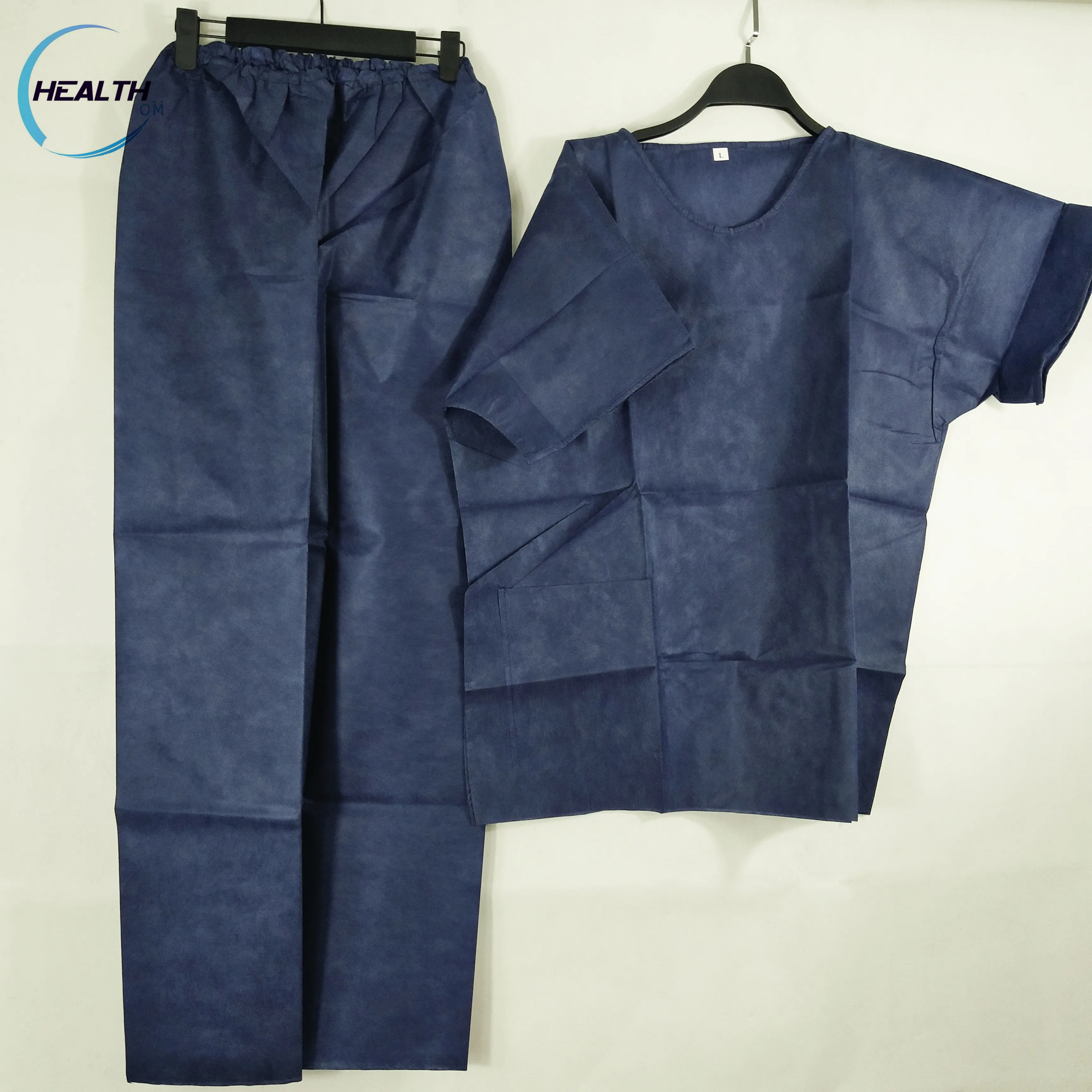 Non woven disposable scrub suit navy blue scrubs tops