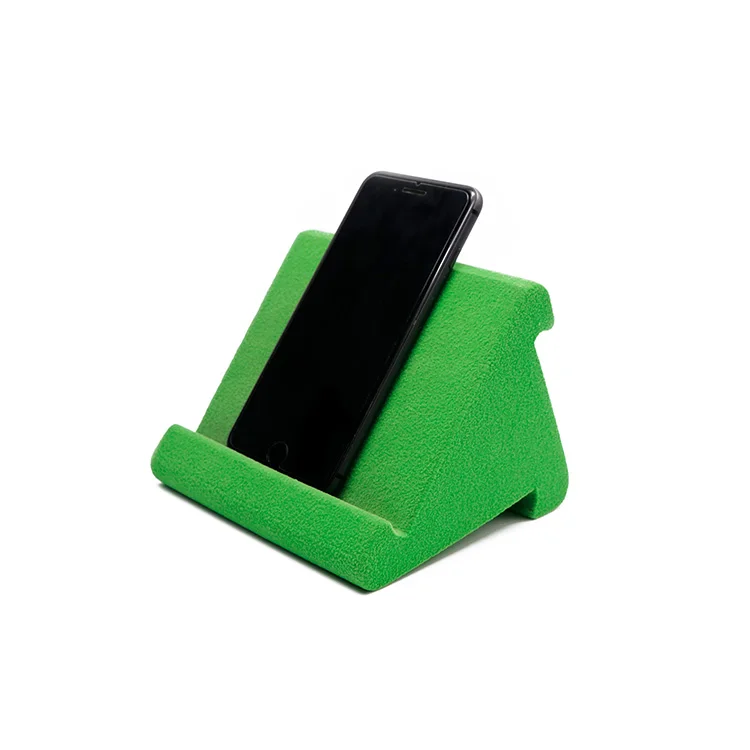 Triangle Flocked mobile phone Pillow Holder Stand Green Stylish sponge Wedge Pillow Angled Cushion for PC Tablet mobile phone
