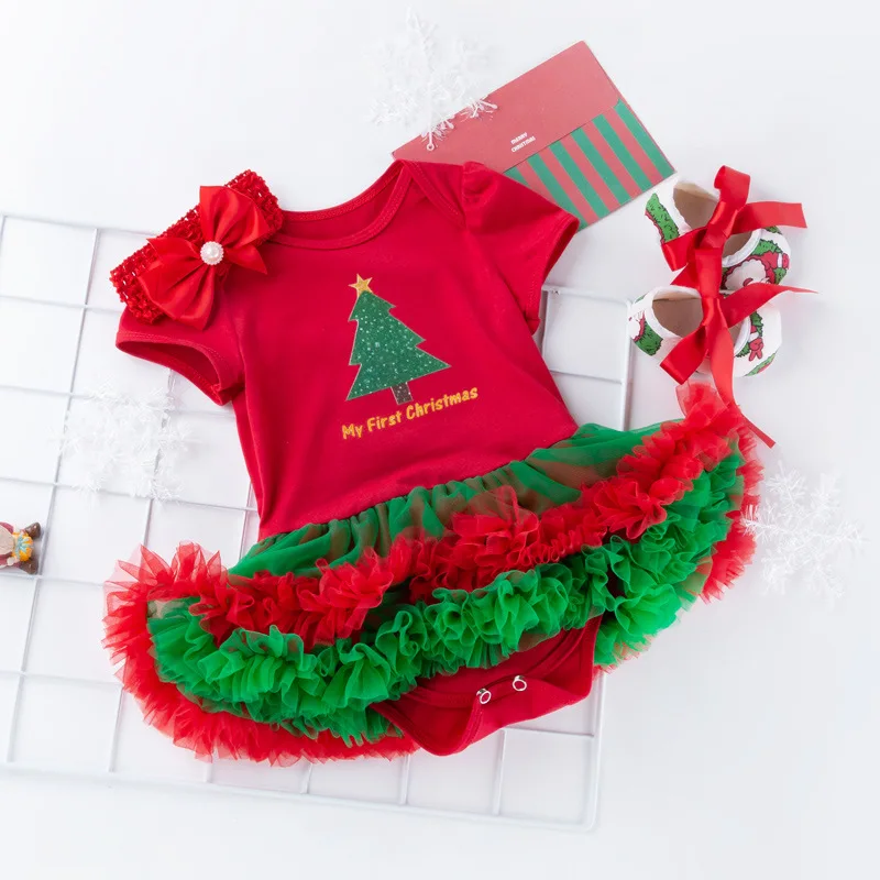 Hao Baby Cartoon Snowflake Dress Baby Holiday Set Cartoon Baby Romper Girl Holiday Clothing Christmas Kids Clothes