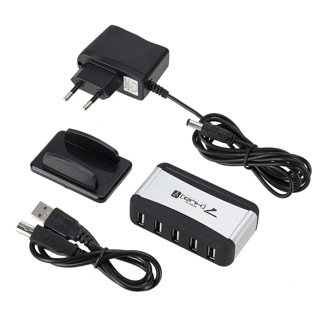 
Hot Sale 7 Port Desktop High Speed 480 Mbps Usb 2.0 Hub Ac Adapter Cable Plug For Computer Peripherals Accessories 