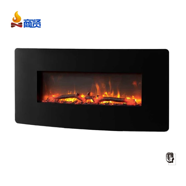 1800w 36 inch wall hanging color flame curved front led fireplace electric