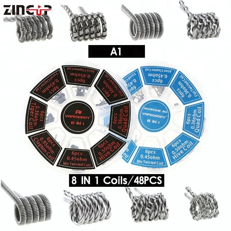 China A1/Ni 80 Prebuilt Coil Kit 8 in 1 Vape Fancy Clapton/Tiger/Twisted/Hive Coils Heating Wire