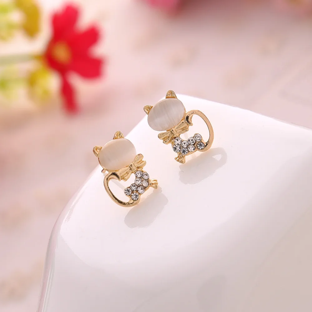 
Yiwu Factory Direct Selling Cat Eye Stone Animal kitty Earrings 