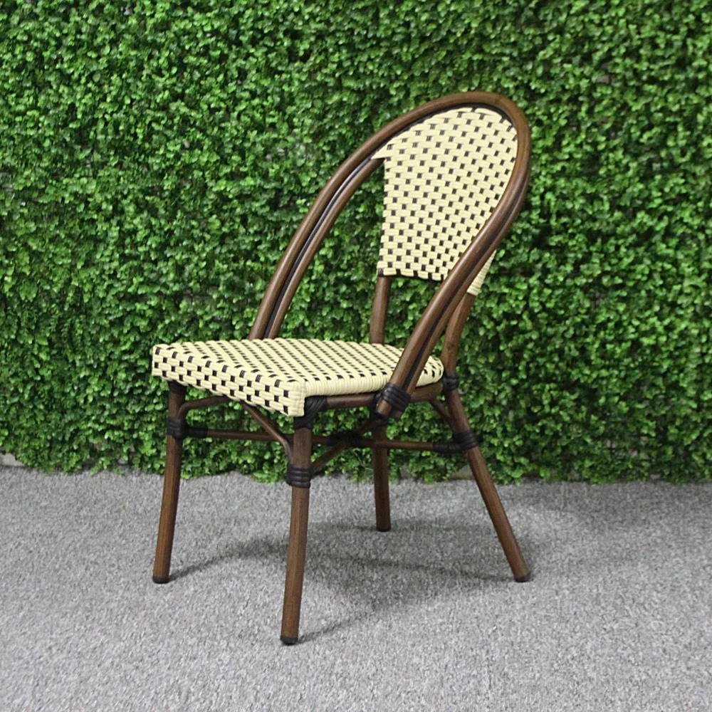 Уличная пластиковая бамбуковая мебель, алюминиевый стул из ротанга во французском стиле для бистро