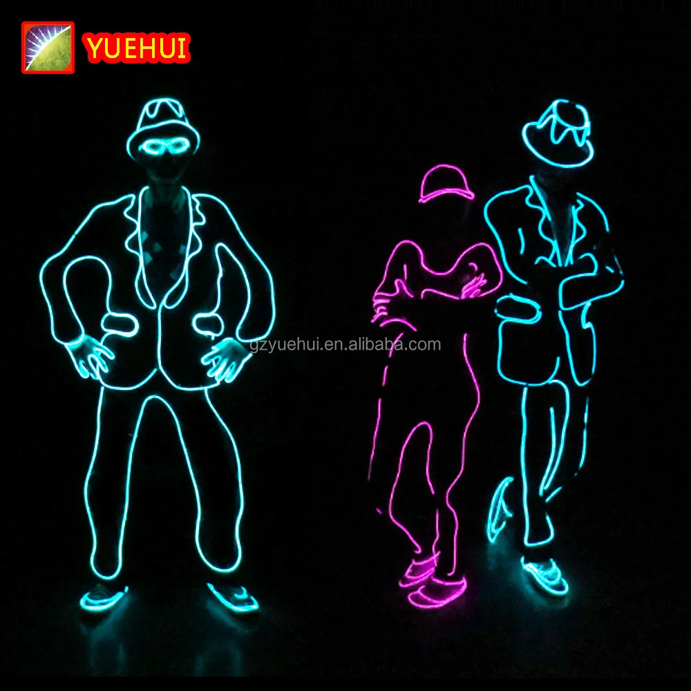 New EL Wire Suits Fashion LED Clothes Luminous Costumes Glowing Gloves Shoes Light Clothing Men EL Masks Clothes Rave Costume
