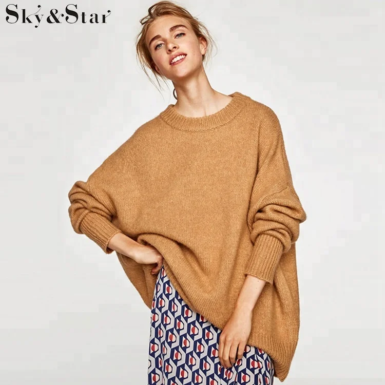 Модные зимние однотонные шею Мягкая трикотажная ткань негабаритных свитер женщин с ребристые планки