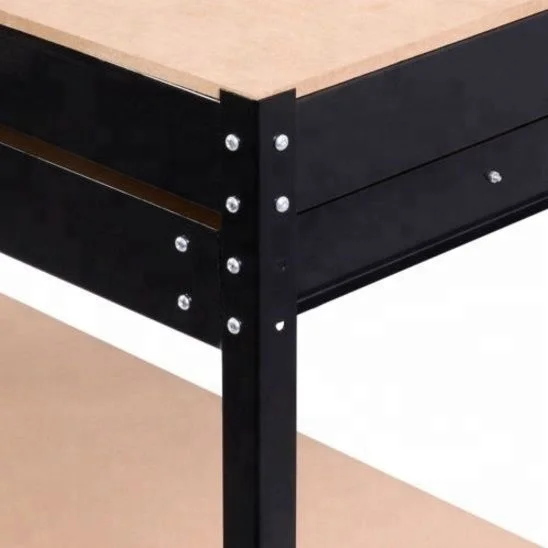 black work bench tool storage steel frame workshop table drawer and peg board