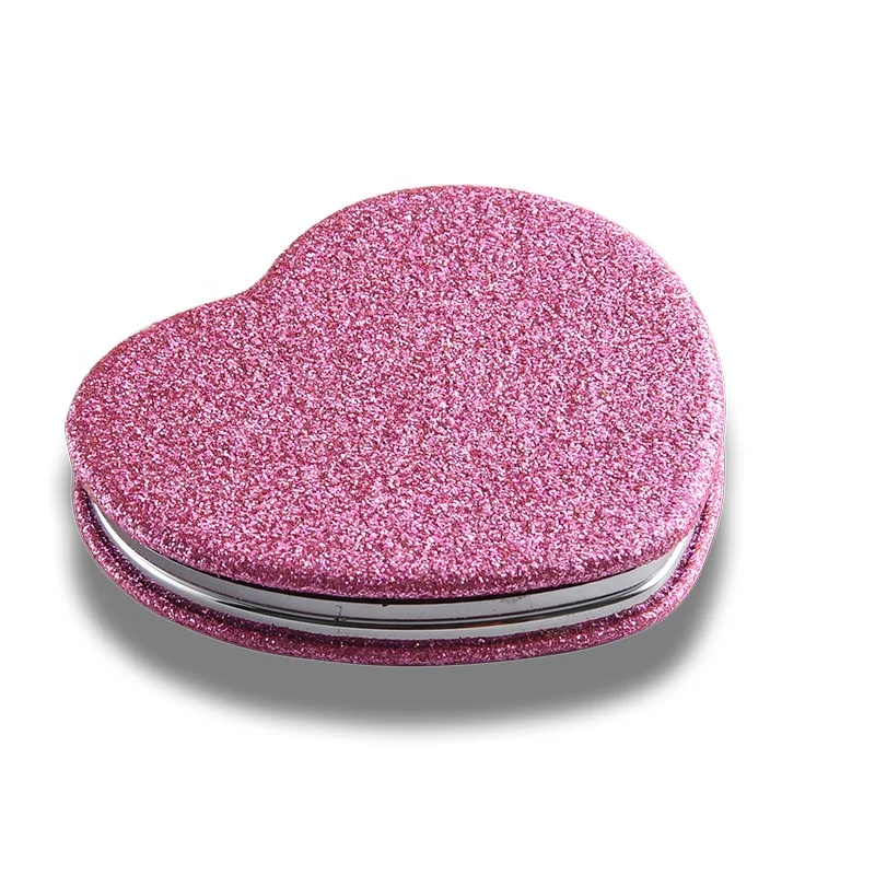 Bling Bling Beauty Red PU Leather Dual Sides Heart Shape Compact Cosmetic Pocket Mirror