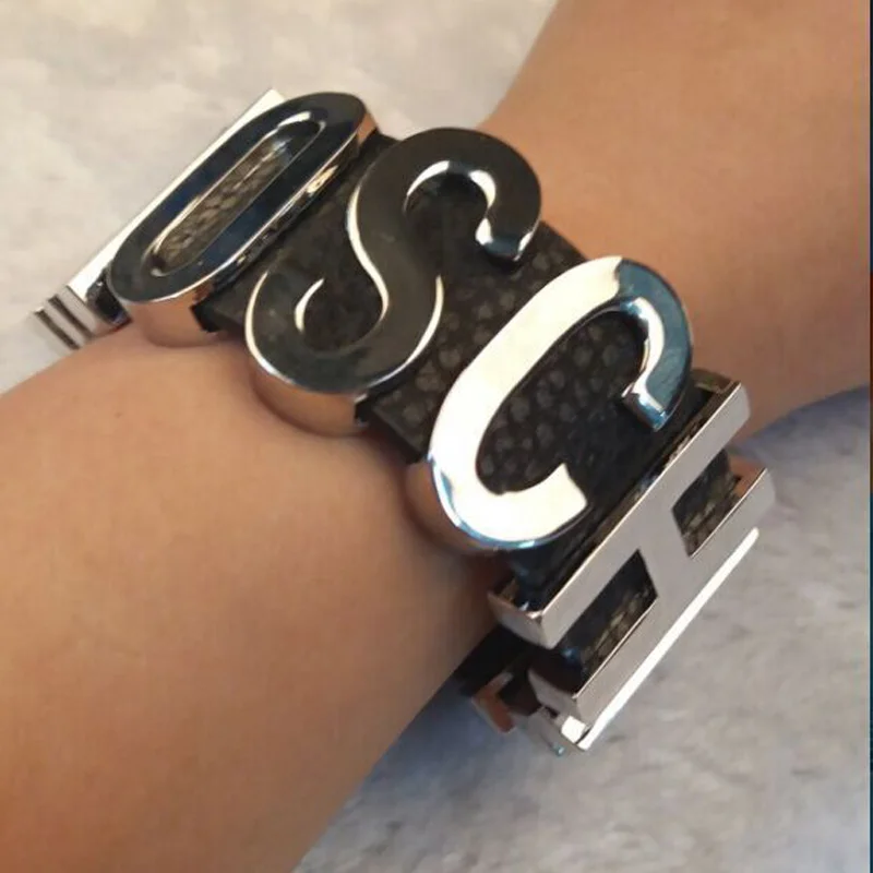 Hot selling exaggerated letter PU leather alloy bracelets for men