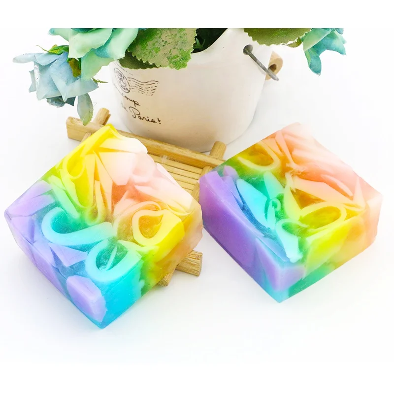 
Multi Colourful handmade essential oil soap rainbow fragrance soap bar 