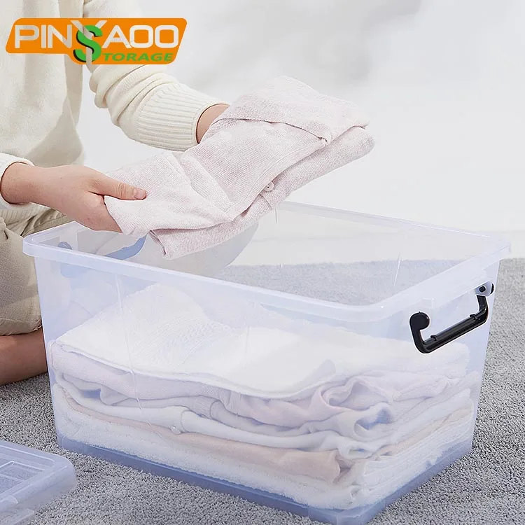 70L Clear Transparent Large Plastic Clothes Storage Containers Tote Bin Box with Lid