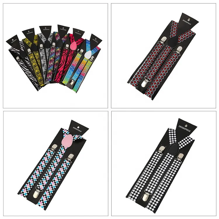 
Custom Personalized Logo Pattern Digital Screen Print Festival Design Y Back Printing Suspenders with 3 Metal Clips 