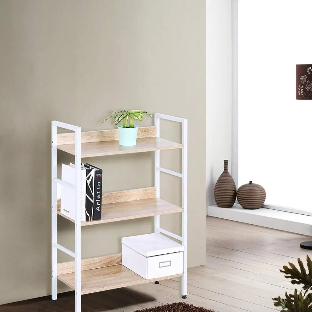 Bookshelf Wood Beautiful Bookcase Small Corner Office and Home Use 3 Tiers Bookcase Standing Shelves