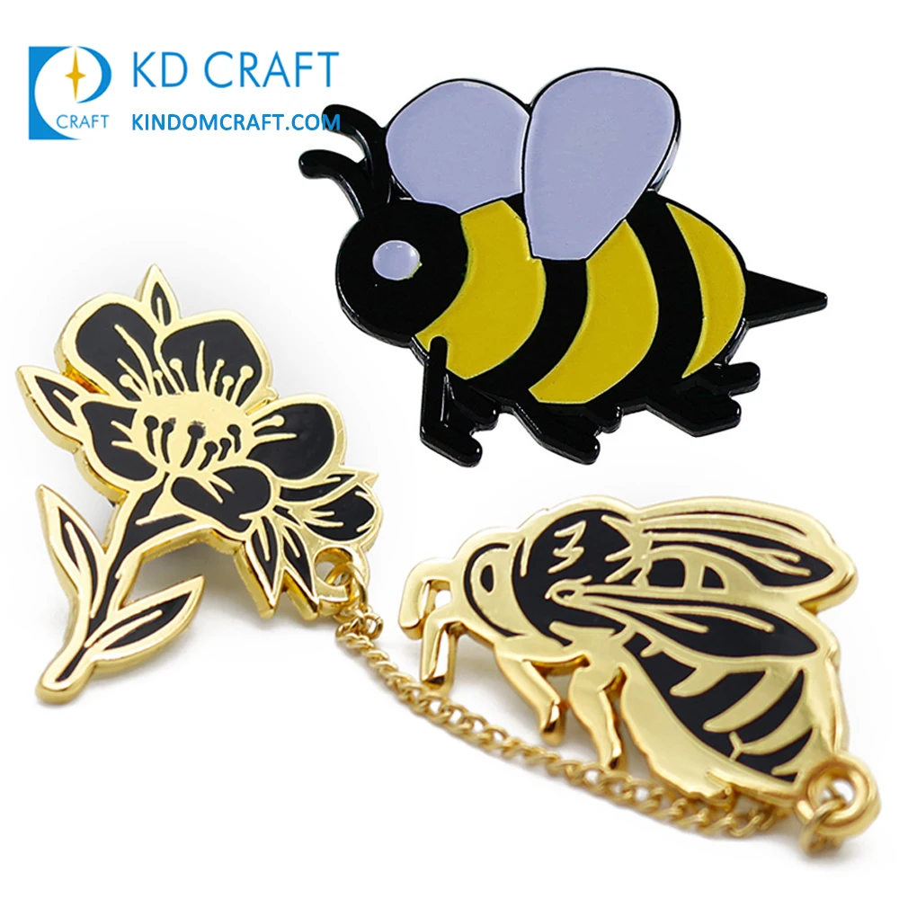 High quality cheap custom shape metal design your own enamel cute cartoon brooch pin bee badge for kids