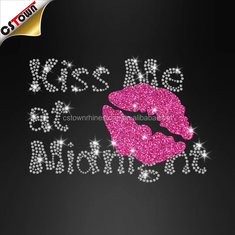 Bling Glitter Iron On Transfer Kiss Me Lady Lip Rhinestone Transfer Motif