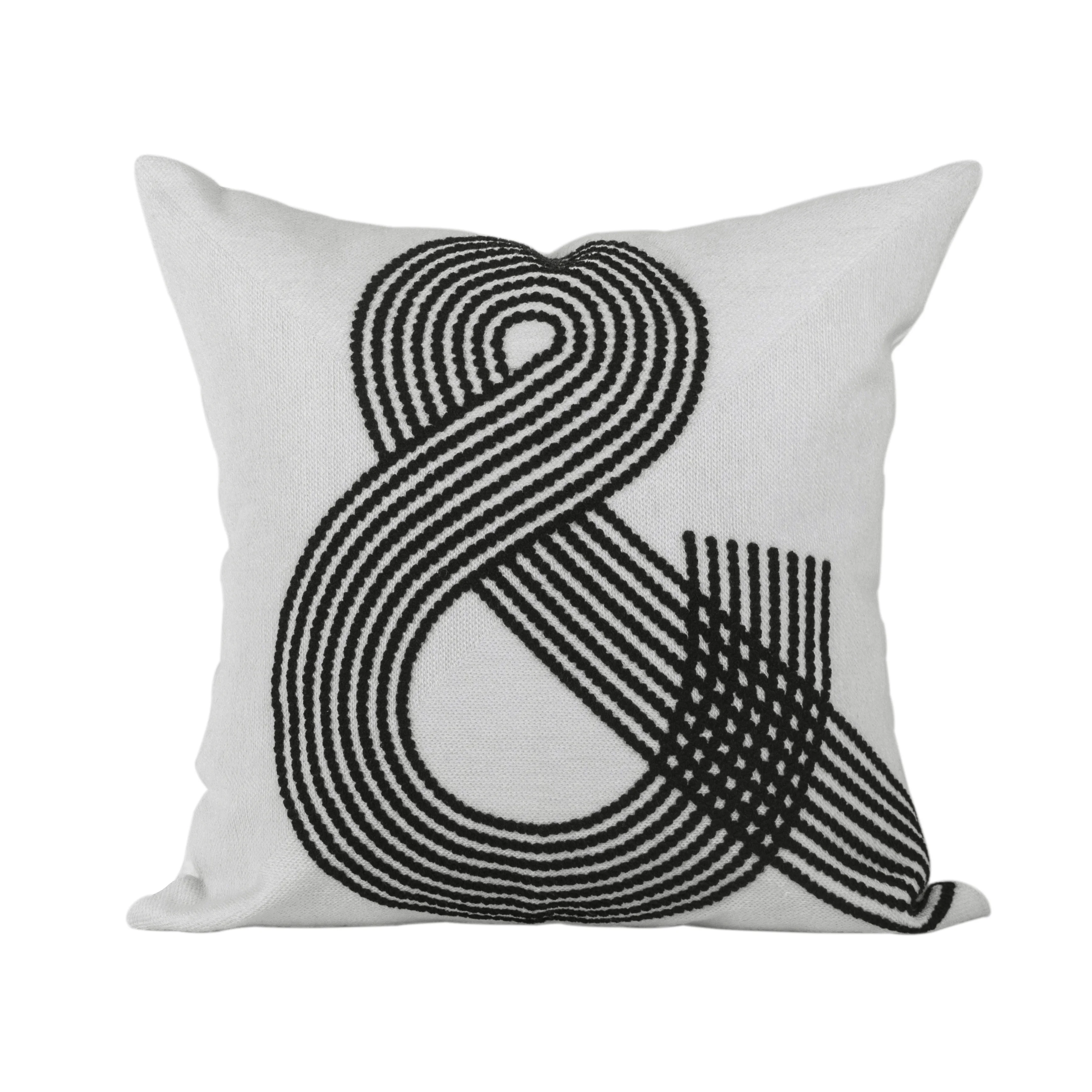Monad 100% Cotton Black And White Geometrical Embroidery Throw Pillow Covers Square Cushion Case with Hidden Zipper