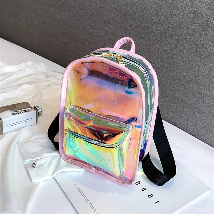 
kids jelly holographic backpack girl fashion new clear pvc laser college backpack 