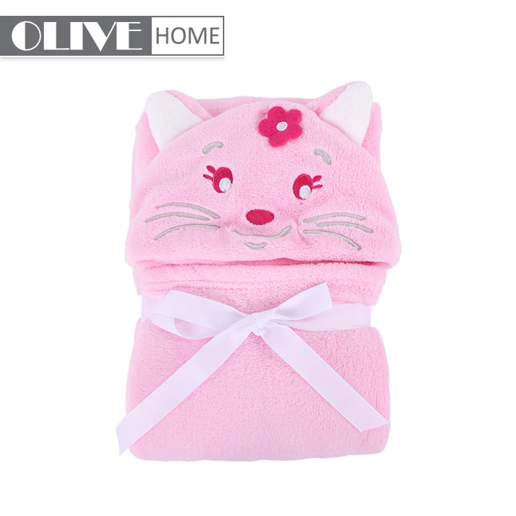
China products polyester cute cat hood kids babies receiving blanket portable hooded baby blanket with cloak cat pattern 