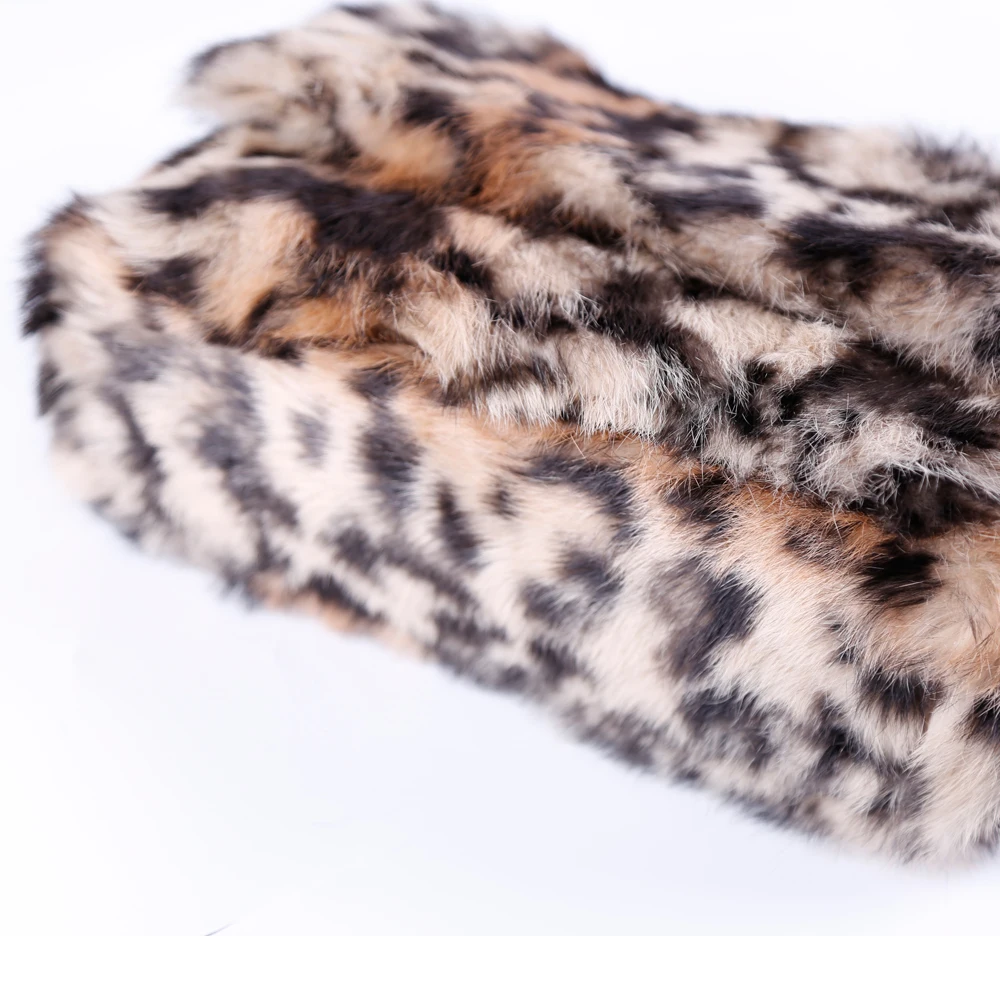 Fashion Designer Charm Luxury Leopard Pattern Print Real Rabbit Fur Women Fur Bag