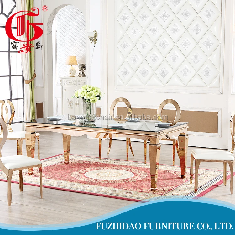 
Luxury antique rectangle glass top dining table and chair set 
