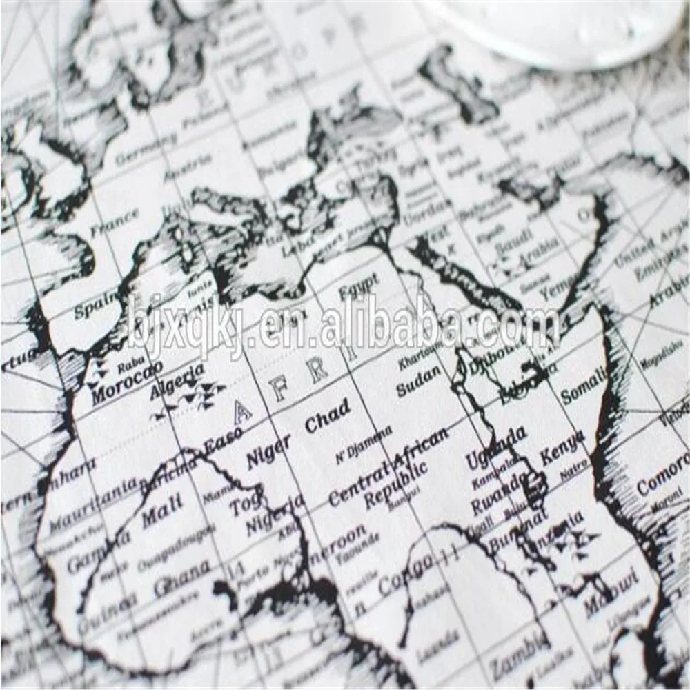 
wholesale Linen Cotton world map Printed Fabric for table 