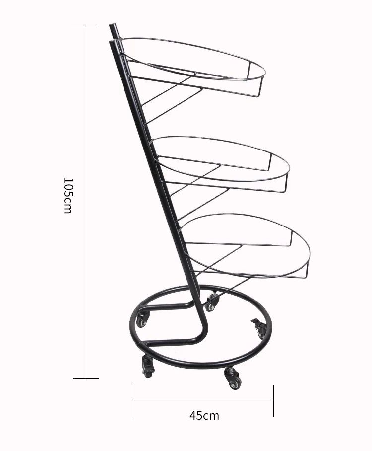 Трехслойная витрина для фруктов и овощей с корзинами из полипропилена и ротанга