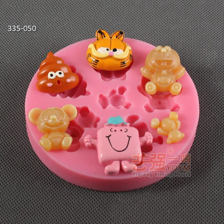 6pcs Cartoon Character Set Fondant Tools Cake Decorating Tiger Mouse Cat Silicone Cake Mould