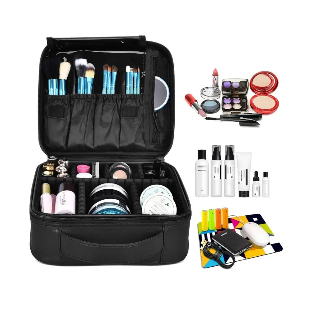 Lokass PU Leather Patent  Popular Black Makeup Bag Organizer Travel Pouch Cosmetic Bag Case For  Women For Girl