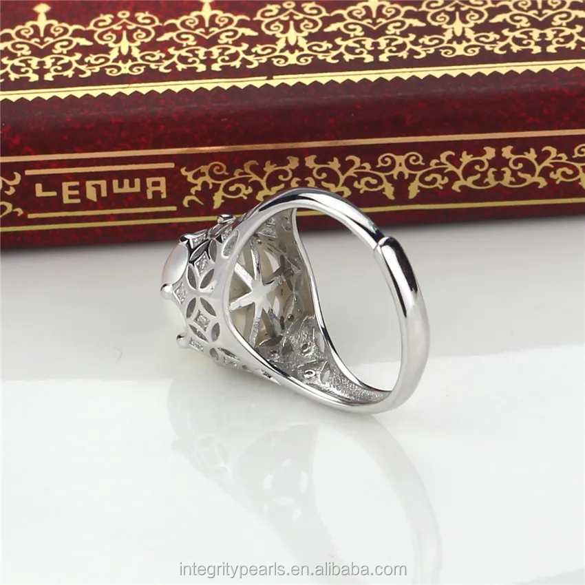 
crown shape open size red zircon 925 sterling silver real pearl ring 
