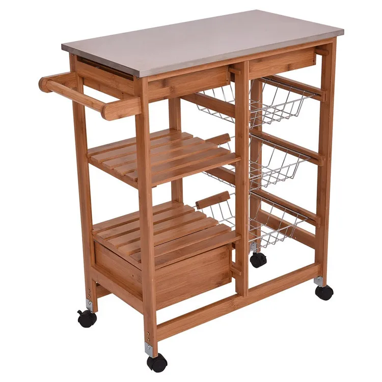 Hot Selling Wholesale Multiple Size Home Furniture Food Delivery Car Dining Bamboo Kitchen Trolley
