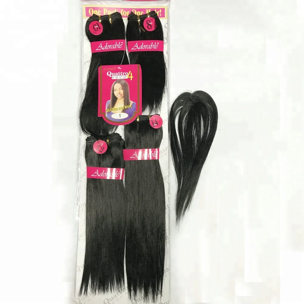 Hot sale Adorable top quality synthetic hair extension,straight yaki weave 4pcs/lot has 4 different length of hair weave fringe