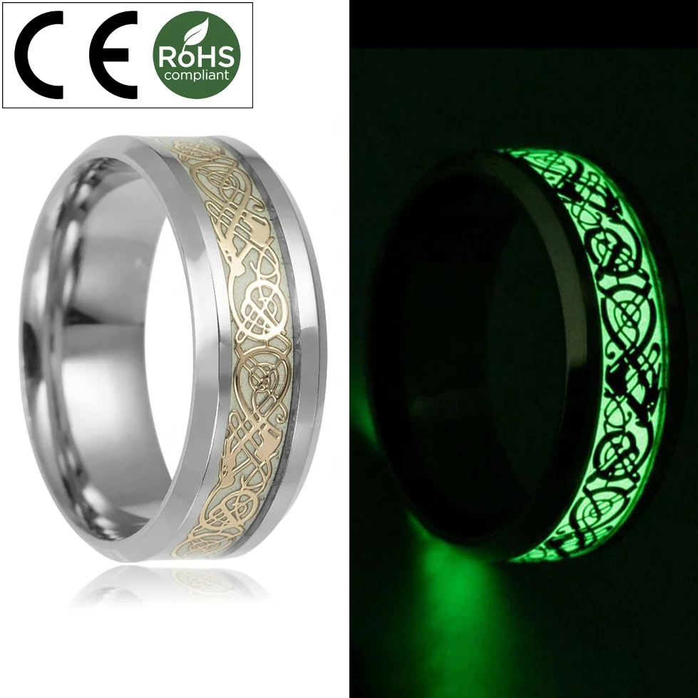 Wholesale Luminous Ring Gold Dragon Stainless Steel /Titanium  Ring Gift For Men Women