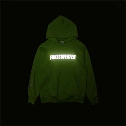 Fashion custom reflective/printing glow in the night neon color 100% cotton fleece terry style pullover hoodies/ hoody OEM