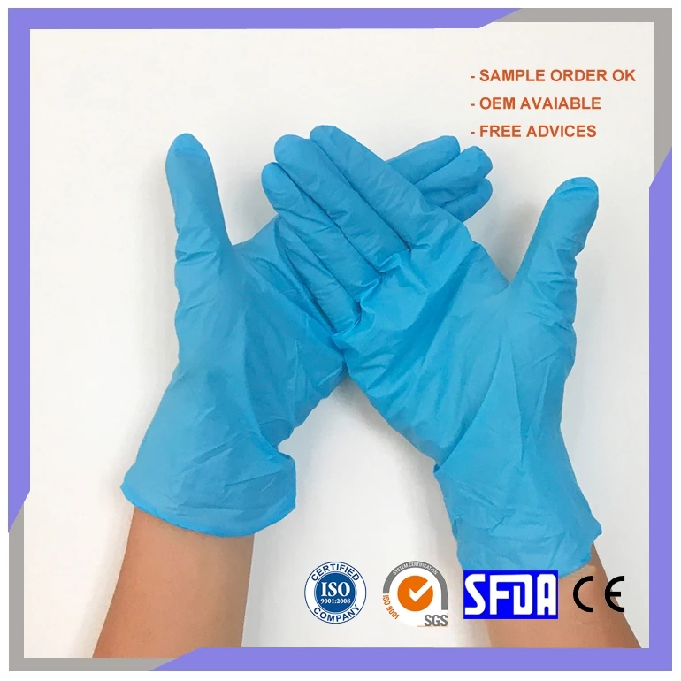 Factory Direct Sales Of Waterproof Blue Disposable Pure Nitrile Gloves For Food Industry