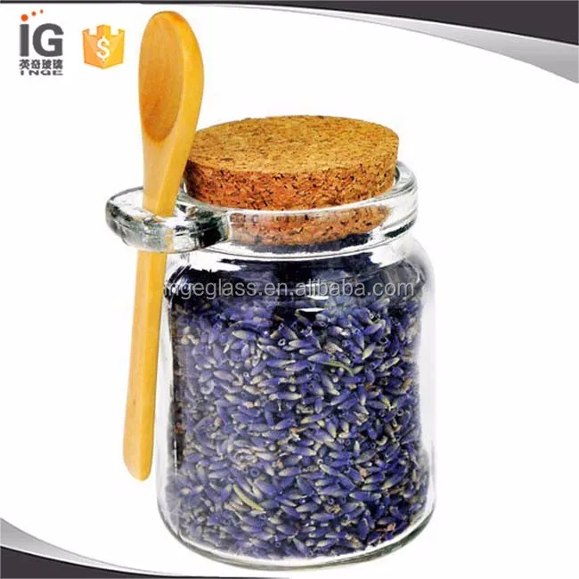240mL Clear Glass Jar with Cork Lid & Wood Spoon