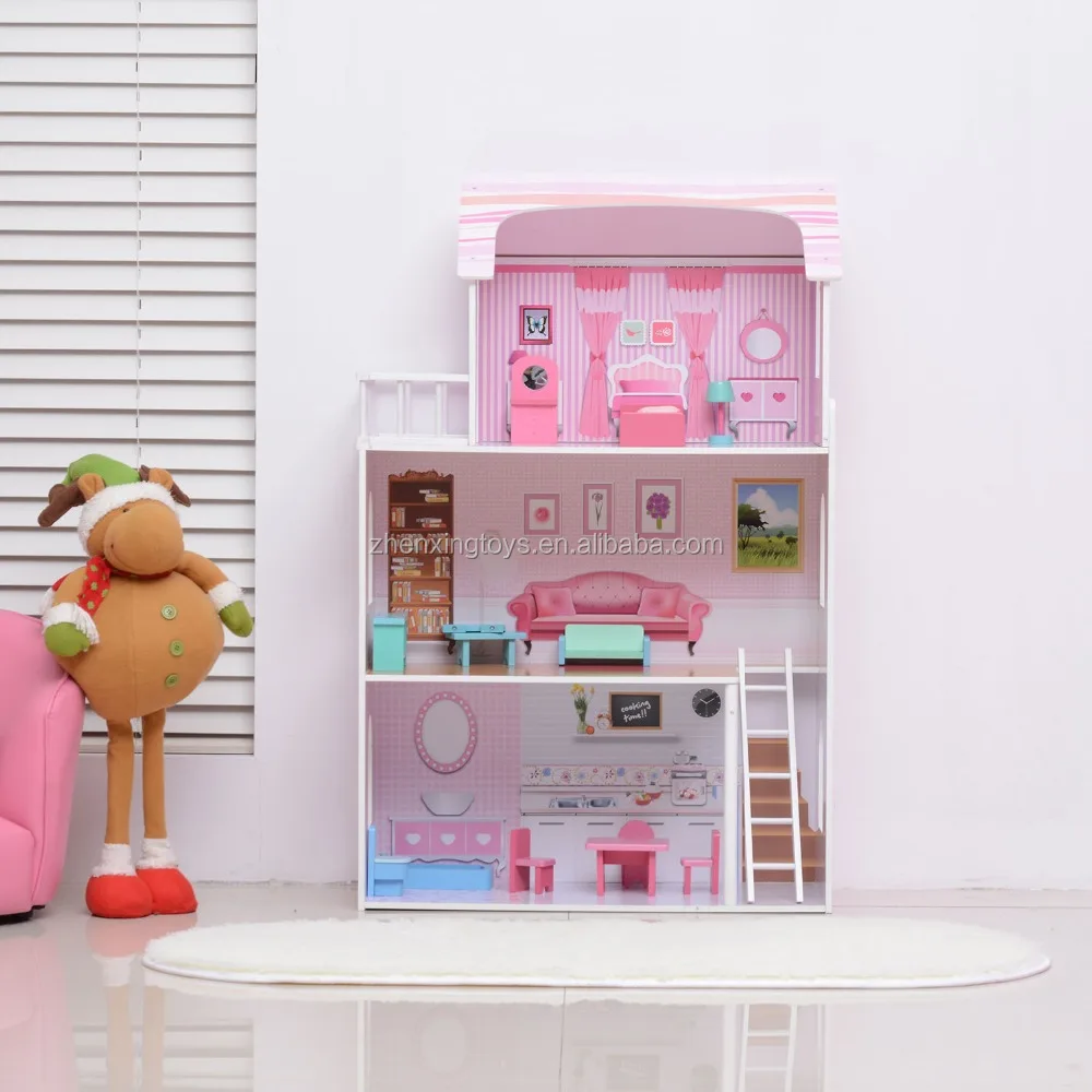 
Pink Color Wooden Doll House Toy 