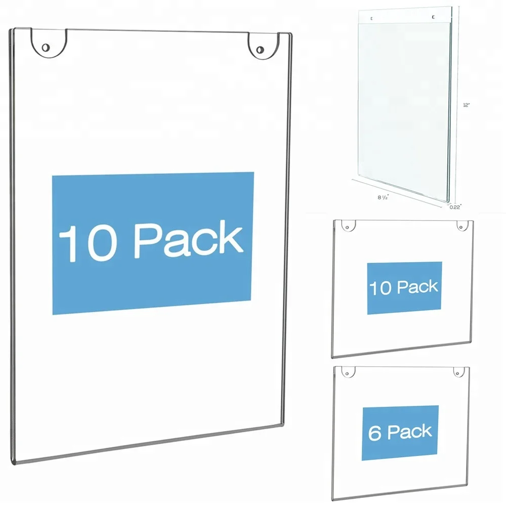 Acrylic Wall Mount Sign Holder Vertical for 8.5 x 11 Inch Paper Clear Advertising Frames