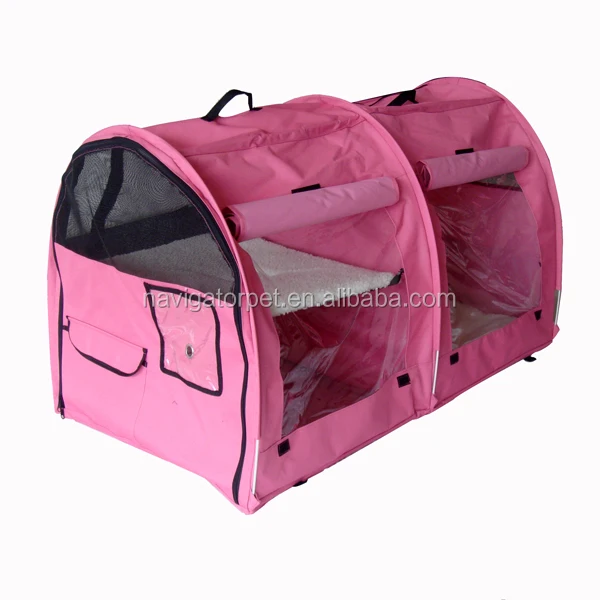 Pink Double Folding Pet Crate with Hammock