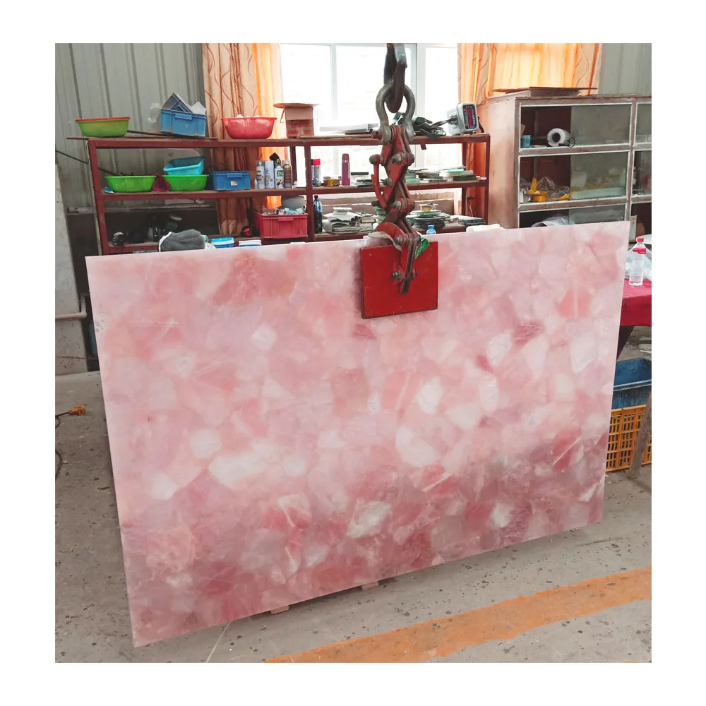 Luxury Customized Gemstone Crystal Natural Rose Quartz Stone Countertop