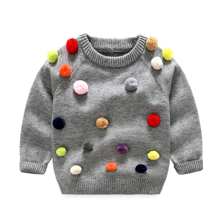 
Manufacturer Custom Toddler Crewneck Cotton Pompon Knit Baby Pullover Sweater 