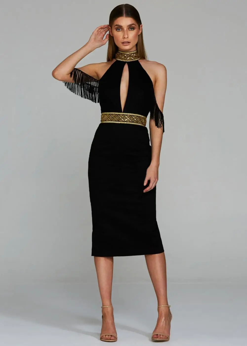 Sleeve Tassels The Metal Copper Tube And Bead bandage dresses plus size sexy dress women 2019 robes women evening dress