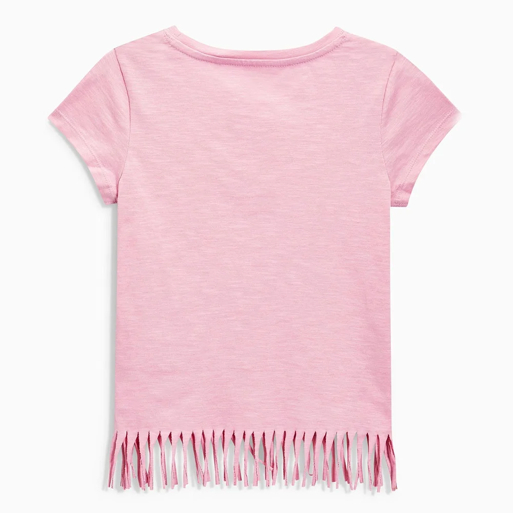 children clothes girls Casual Pink Sweet Tees with tassels bottom Kids T-shirt