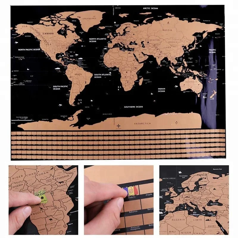 Scratch World Map Poster Personalized Custom Travel Vacation Log Gift Large Size World Map