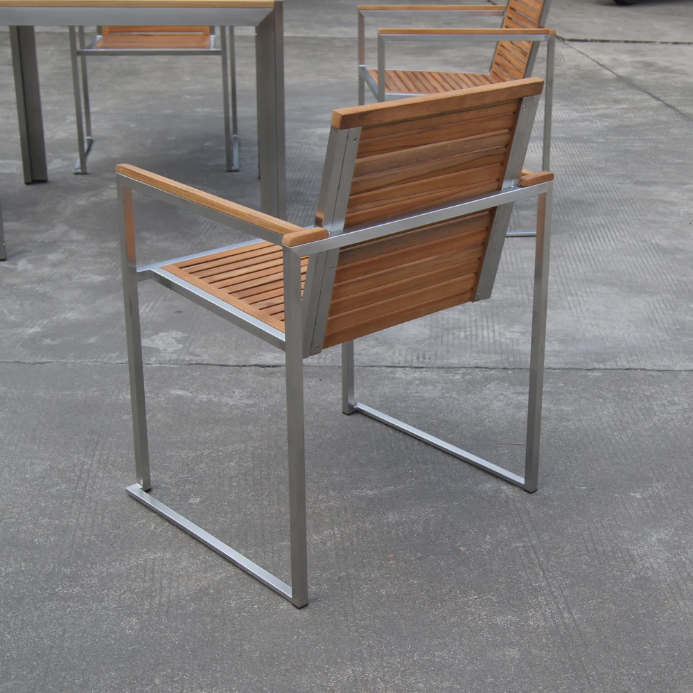 Outdoor Furniture SS304 Patio Wooden Dining Chairs FSC Teak Wood Garden Chair