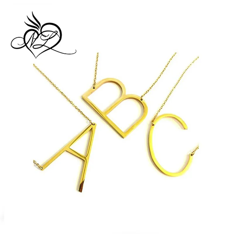 Loordon 24K Gold Stainless Steel Initial Letter Necklaces Choker Fashion Pendants Alphabet Necklace (26 Letters A-Z)