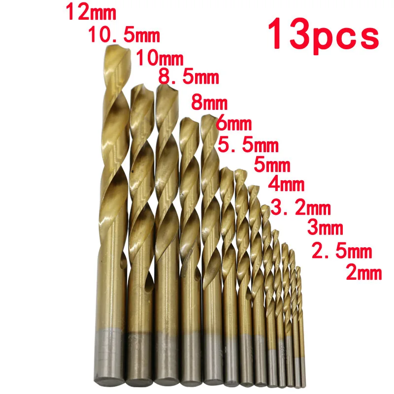 
13pcs High Speed Steel Round Shank Quick Change 2mm-12mm Set Twist Drill Bits 