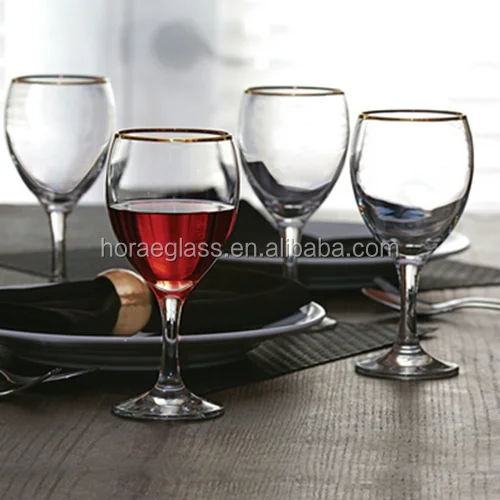 Gold Rimmed Red-White Wine Glasses, 10 Ounce, Set of 4, 3mm Gold Rim