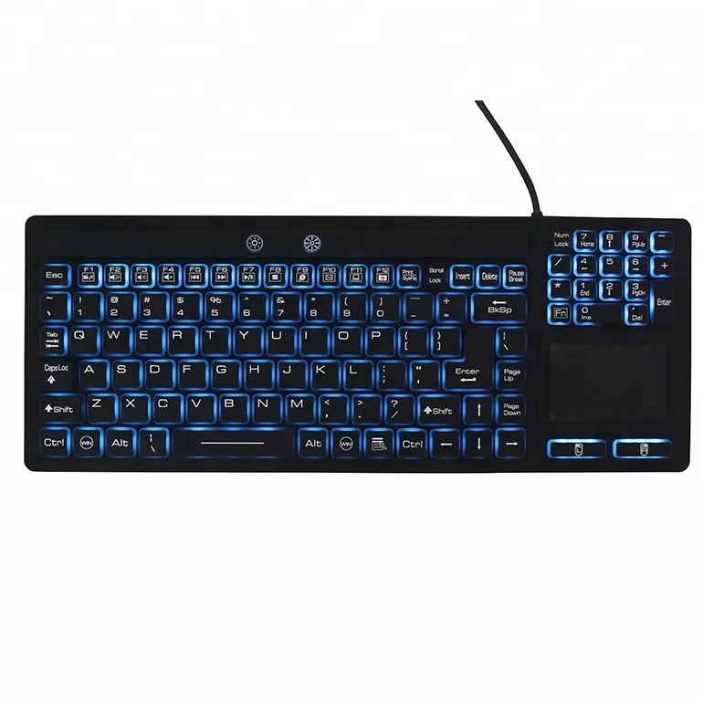 
Backlit Waterproof Medical Industrial Keyboard with Touchpad Silicone 