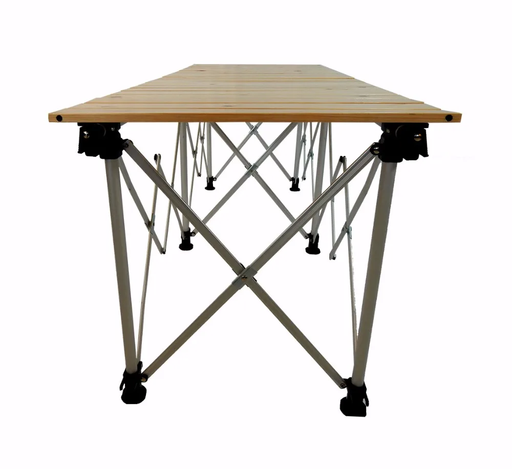 LIGHTWEIGHT OUTDOOR CAMP PICNIC HEIGHTS ADJUSTABLE FOLDABLE ROLL WOOD TABLE