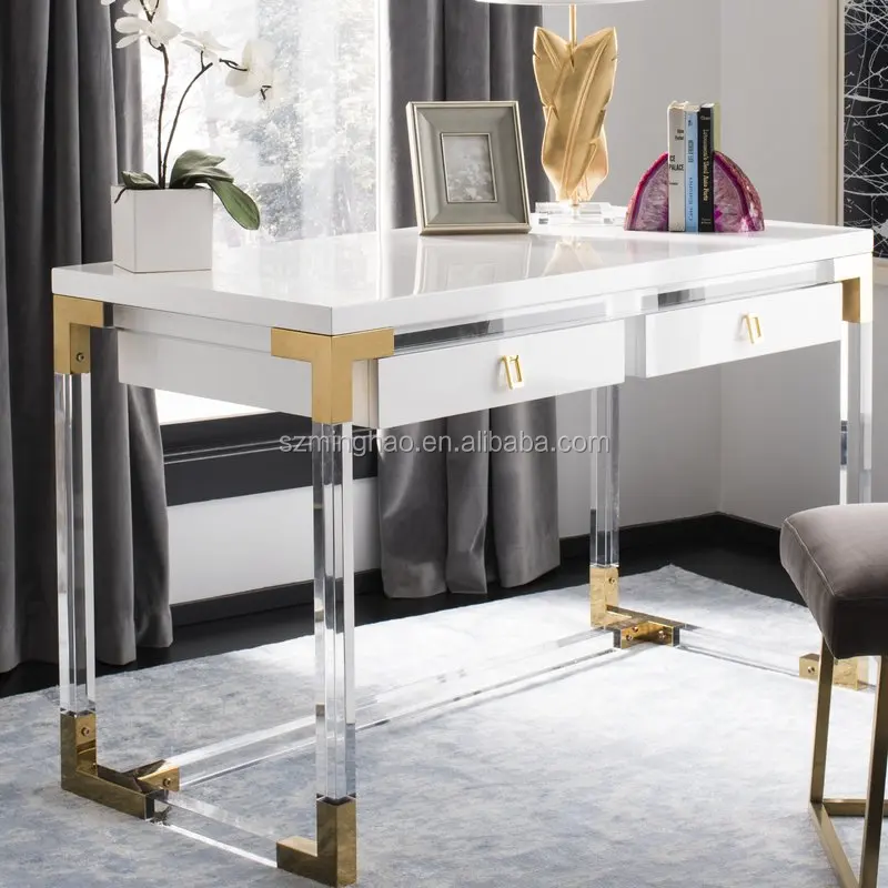 Dressing table, elegant white acrylic dressing table with drawer